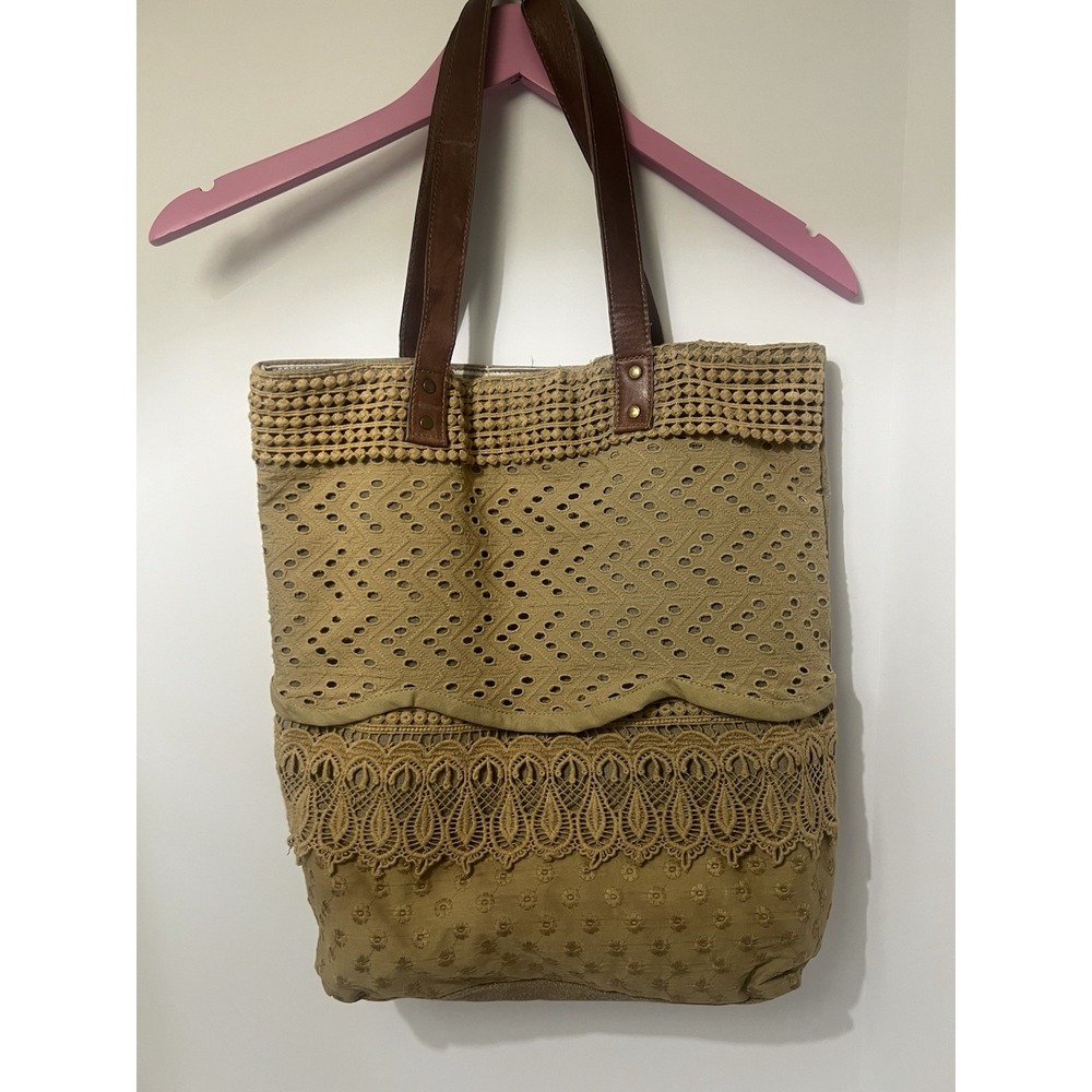 Mona B Khaki And Lace Hobo Tote Bag - E164